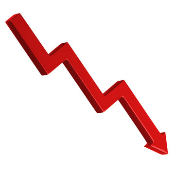 Flecha roja apuntando hacia abajo. Concepto financiero de perdidas econ&oacute;micas. Disminuci&oacute;n econ&oacute;mica.