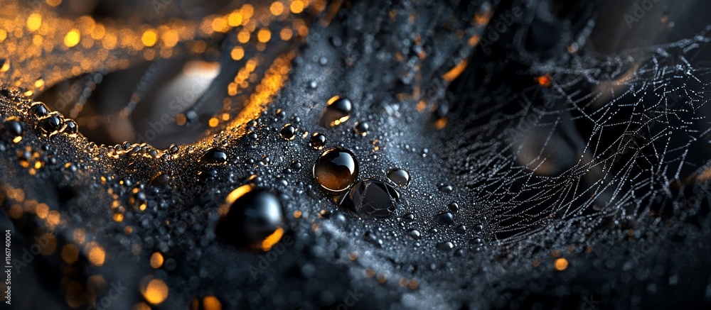 Aufkleber Abstract dark surface with water droplets and bokeh lights.