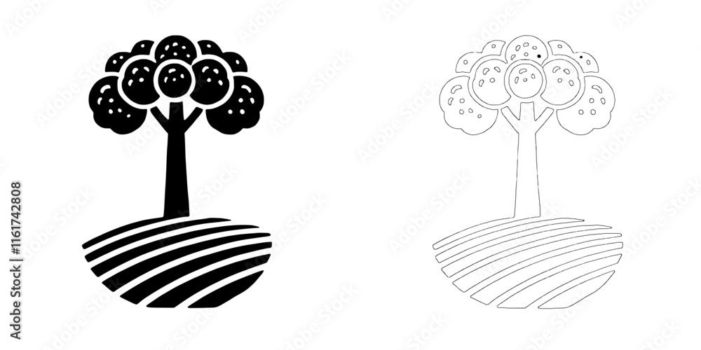 Poster tree and field icon set