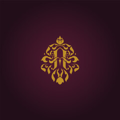 Gold inital logo with luxurious floral ornament 