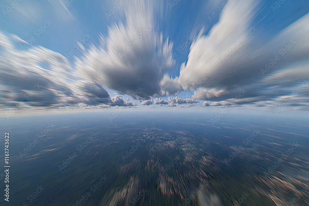 Poster a dynamic view of clouds and landscape from above, showcasing the vastness of the sky.