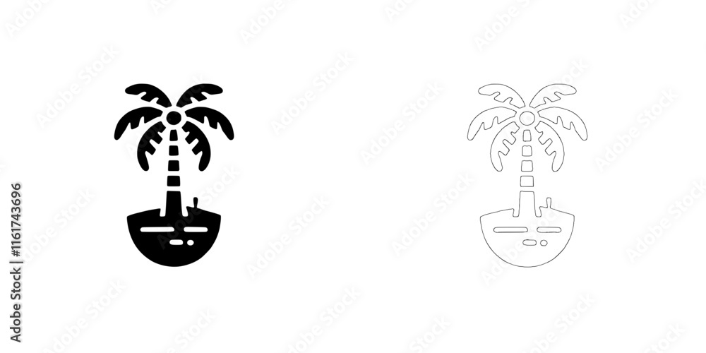 Poster palm tree icon set: a simple yet stylish set of palm tree icons in black and outline styles, perfect