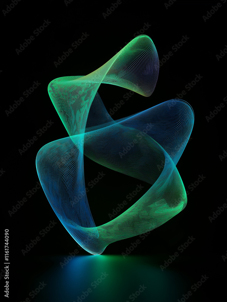 Leinwandbilder abstract green and blue wavy lines creating dynamic shape on black background