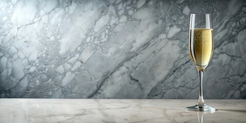 Elegant glass of champagne sits on a marble counter, party, glassware,  party, glassware, sophisticated, decoration, dinner