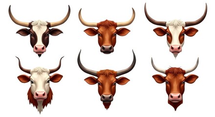 Realistic Cow Head Illustrations Collection Featuring Six Different Cattle Faces