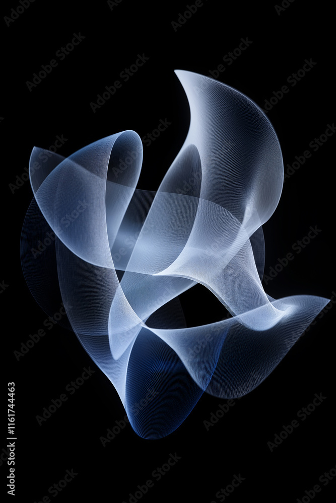 Aufkleber abstract blue and white waving lines creating dynamic shapes on black background