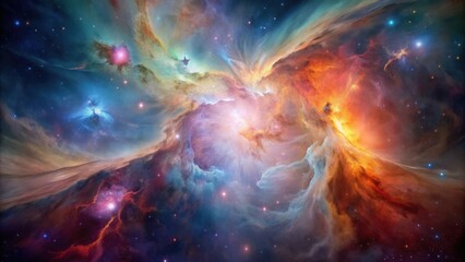 Obraz premium A swirling mist of interstellar gas and dust in the Orion Nebula's vast, star-forming region, space, universe, space