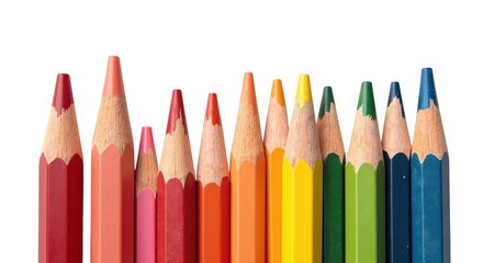 Vibrant Colored Pencils in a Row on White Background, Perfect for Art Projects and Design Inspiration