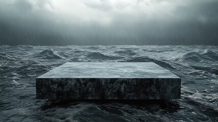 Dark Stone Platform in a Stormy Sea