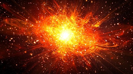 A bright orange star surrounded by a cloud of red and yellow