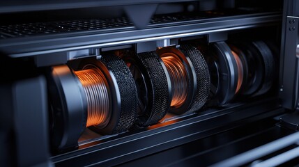 A close-up view of a mechanical component featuring intricate gears and glowing elements, showcasing advanced engineering and design.