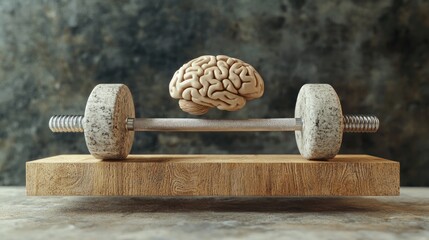 A concept art image showing a balance between weights and a brain, symbolizing both physical and mental strength