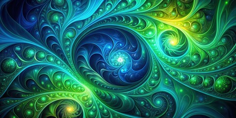 Mysterious blue and green blot background with swirling patterns and shapes in a mesmerizing abstract design , abstract background, green blot