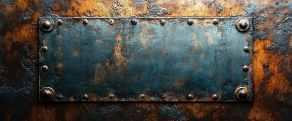 Rusted Metal Plate with Rivets - Grunge Industrial Background Texture