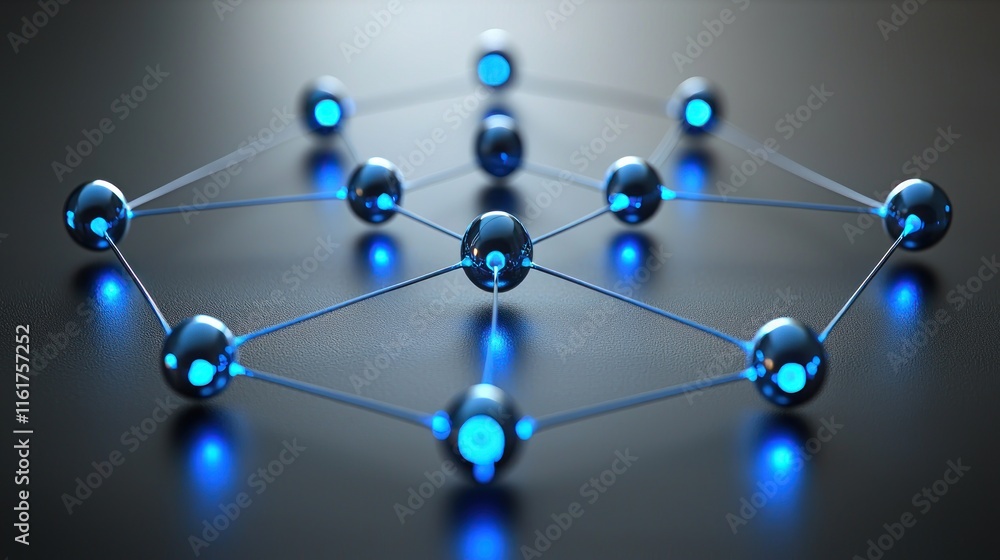 Poster abstract network structure: interconnected glowing spheres