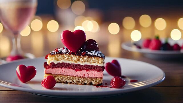 close up Valentine's day cake with strawberry cream and red heart