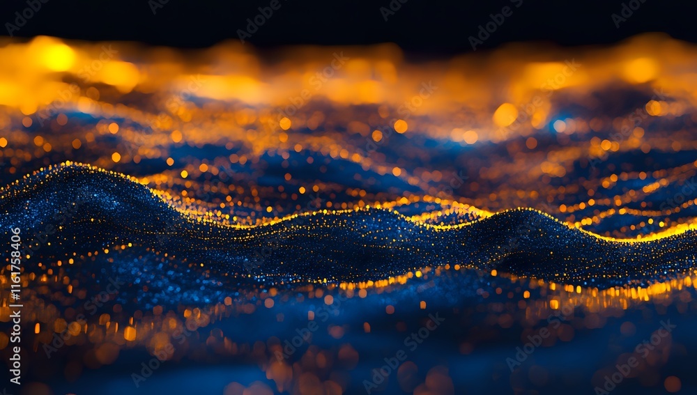 Aufkleber abstract blue and gold digital landscape: a mesmerizing digital art piece showcasing a dynamic inter