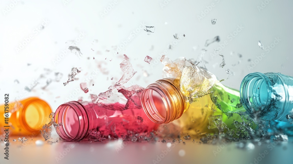 Poster dynamic plastic bottle splashing action studio background high-impact visuals abstract concept