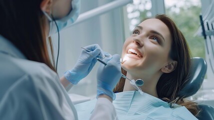 Portrait of a doctor installing clear aligners on a young female patient
