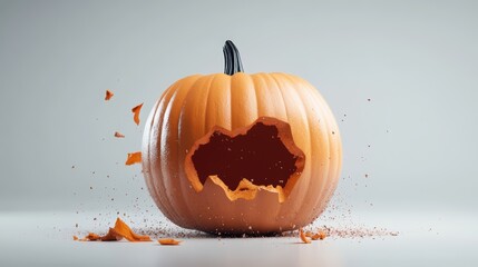 Halloween pumpkin carving action studio setting creative content festive environment close-up view artistic concept