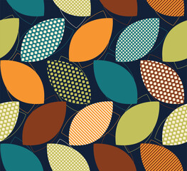 Pattern of leafs on colorful colors, with texture with points, lines, squares, and light lines on a blue background