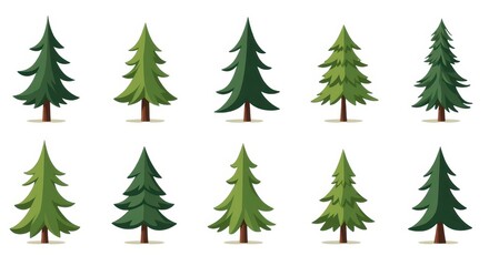 Fototapeta premium Illustration Set of Evergreen Trees in Varied Shades of Green for Design Projects and Nature Graphics