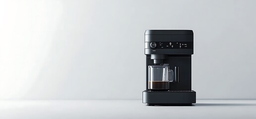 A sleek coffee maker with a glass carafe, designed for brewing coffee.