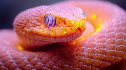 Glowing Pink Snake Close Up: Mystical Reptile Portrait