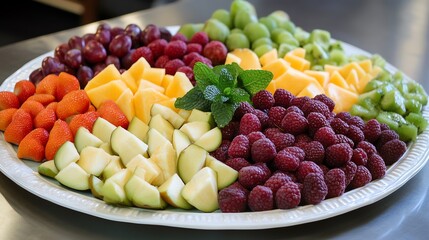 Colorful platter of fresh assorted fruits.