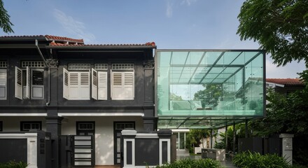 Modern Glass Extension Added To Traditional Black House