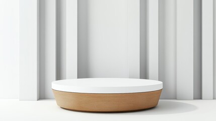 Fototapeta premium Minimalist Wooden And White Round Display Stand