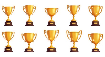 Golden Trophy Illustration Set - Ideal for Competitions, Awards, and Achievements, Featuring Classic Gold Cup Design with Shiny Finish
