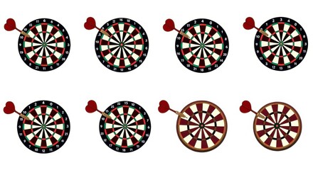Dartboard Illustration Set with Darts Hitting Targets - Perfect for Sporting Events and Game Themes