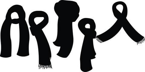 Scarf silhouette,Head scarf variety ,Black silhouette girl scarf muffler cloth icon and vector illustration