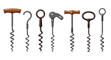 Vintage Corkscrew Collection Illustration with Various Designs for Beverage and Wine Enthusiasts