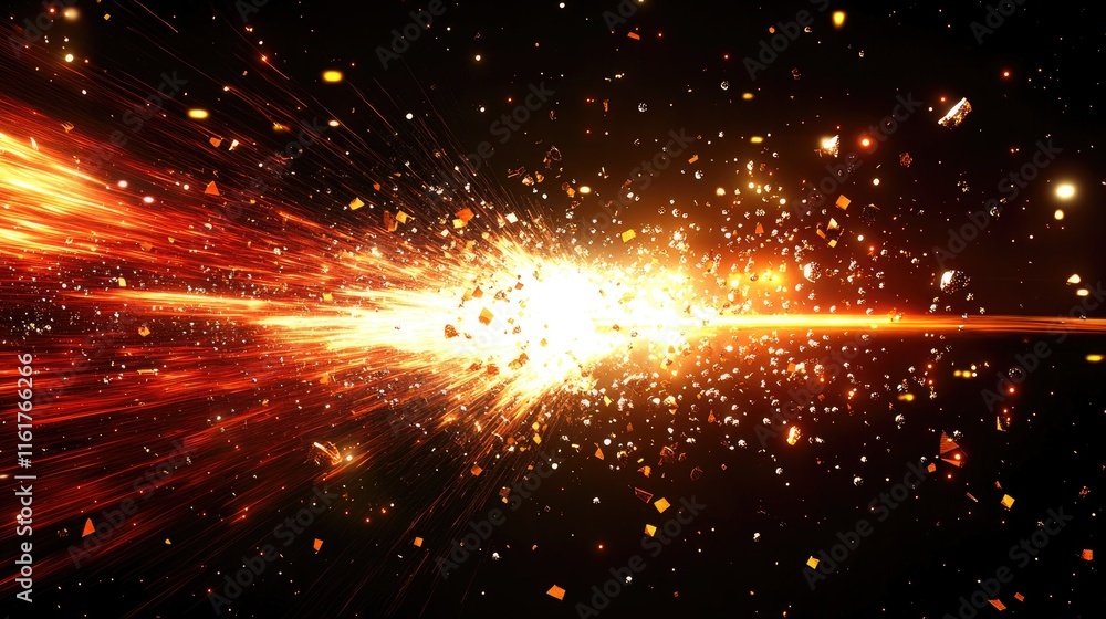 Aufkleber a dynamic explosion of light and particles against a dark background.