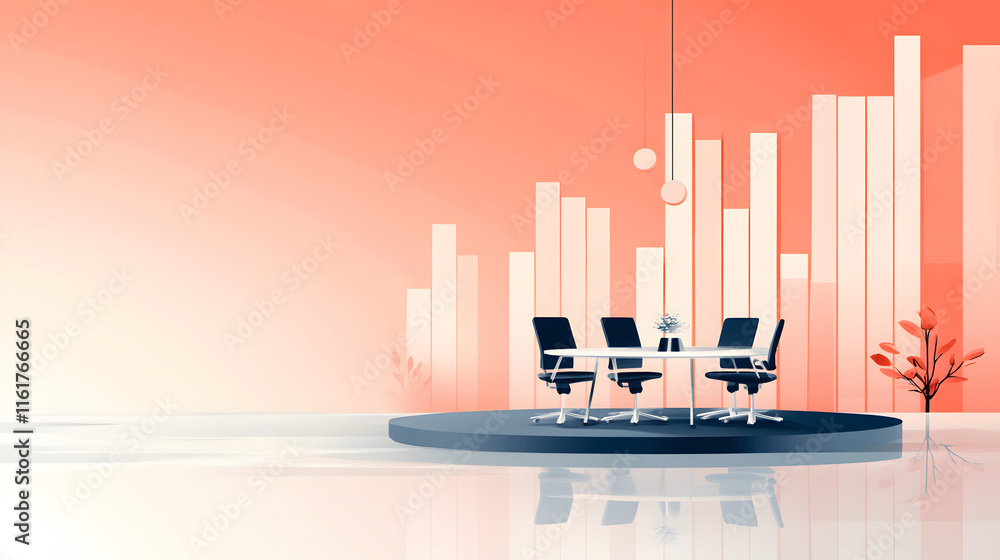Poster a modern and vibrant workspace featuring a collaborative business setting, symbolizing teamwork and 