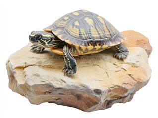 Obraz premium A realistic turtle figurine resting on a rock.