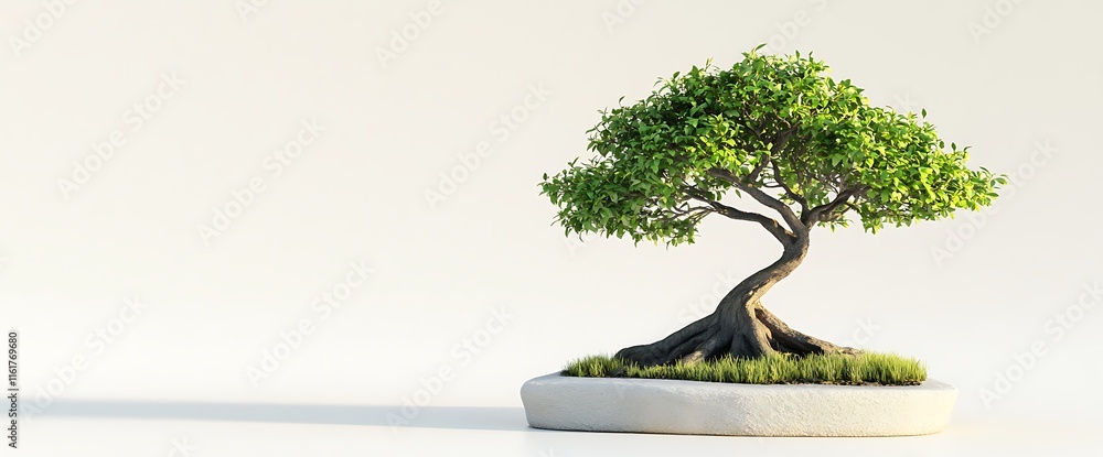 Poster a stylized bonsai tree displayed on a minimalist base.