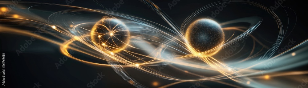 Aufkleber abstract representation of atomic particles with swirling light effects.