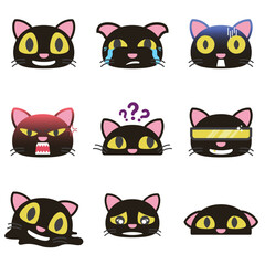 funny kawaii cute black cat sticker expression.