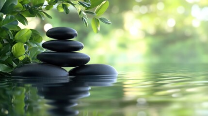 Serene Zen Garden: Stacked Stones Reflecting in Calm Water