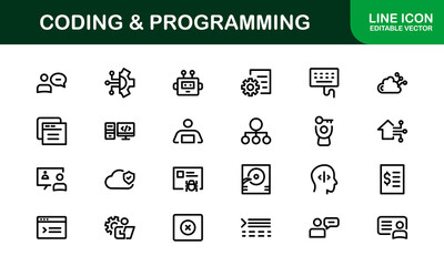 Customizable Coding and Programming Icons. Vector Graphics for Development, Design Systems, and Tech Workflows