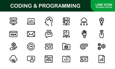 Customizable Coding and Programming Icons. Vector Graphics for Development, Design Systems, and Tech Workflows