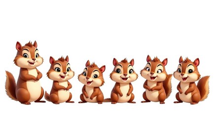 Obraz premium Cute Cartoon Chipmunk Family Illustration with Adorable Expressions for Children's Stories and Educational Materials