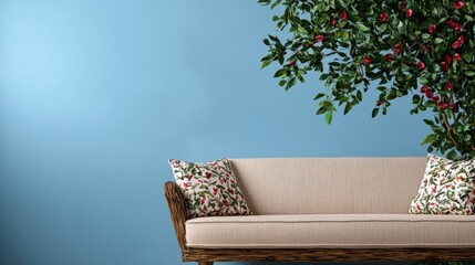 Pastel Floral Sofa in Calm Blue Interior Design