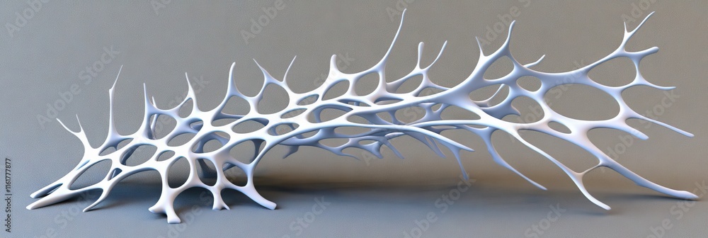 Poster a sculptural representation of organic forms with intricate, branching structures.