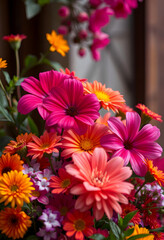 Fototapeta premium Vibrant flowers bloom with rich colors, creating a mesmerizing floral display that brings warmth and beauty to any setting, cinematic, with white tones