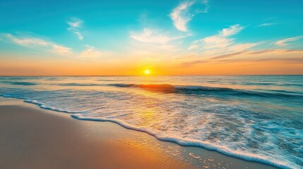 Obraz premium Golden Sunset Over Serene Ocean Beach