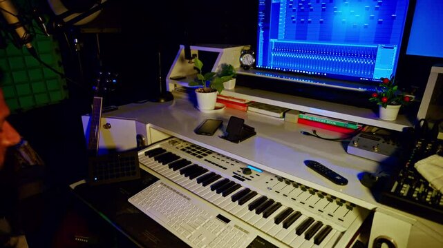 Composer refines music late night in his studio